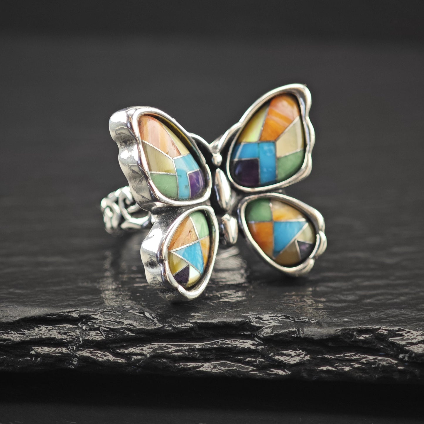 Carolyn Pollack Butterfly Inlay Ring Sterling Silver