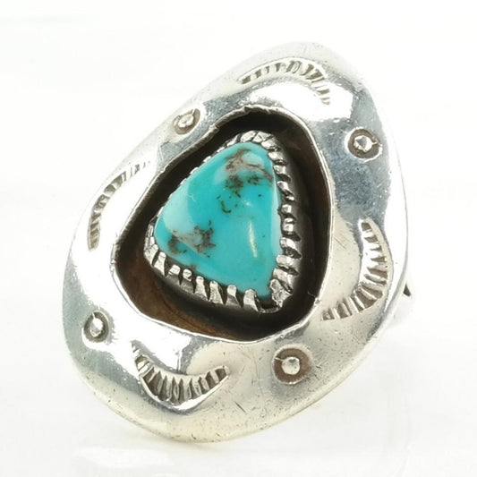 Vintage Southwest Silver Ring Turquoise Shadowbox Sterling Blue Size 6 1/4