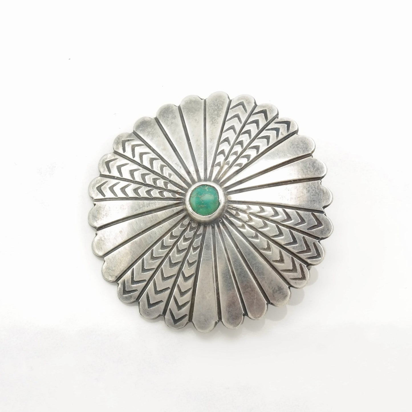 Native American Sterling Silver Brooch Concho Green Turquoise