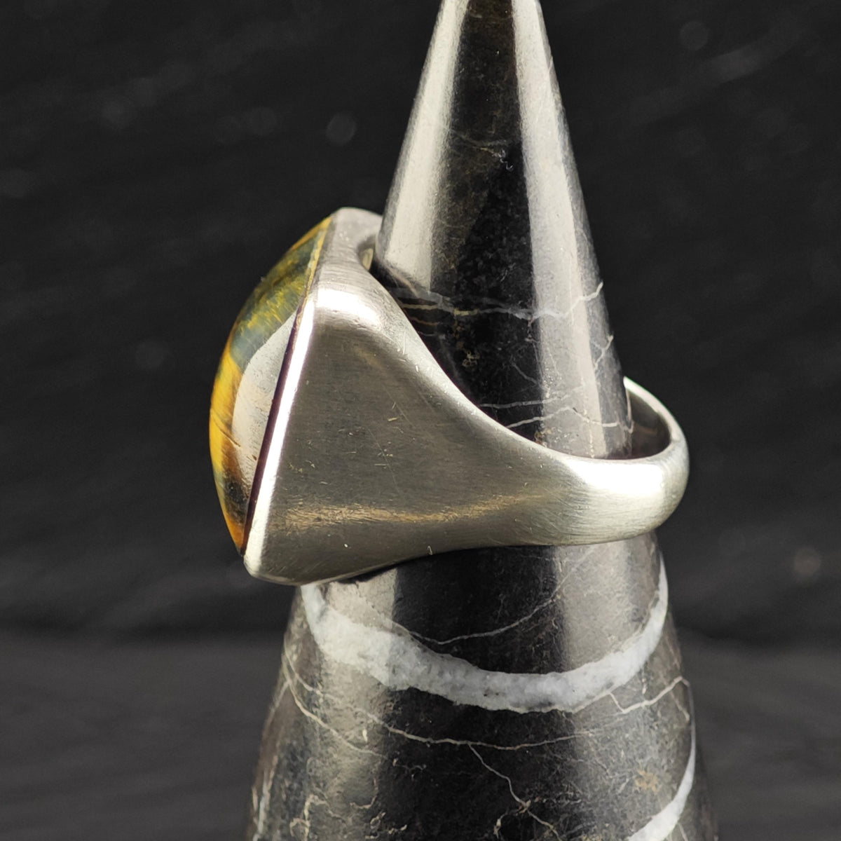 Square Tiger's Eye Sterling Silver Ring Sz 9 1/2 R6874