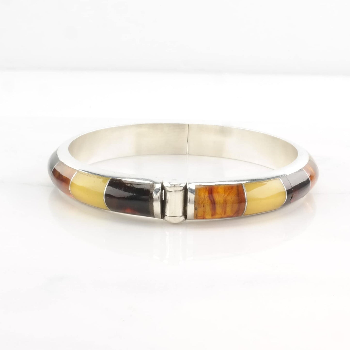 DTR Sterling Silver Bangle Bracelet Orange Amber Inlay