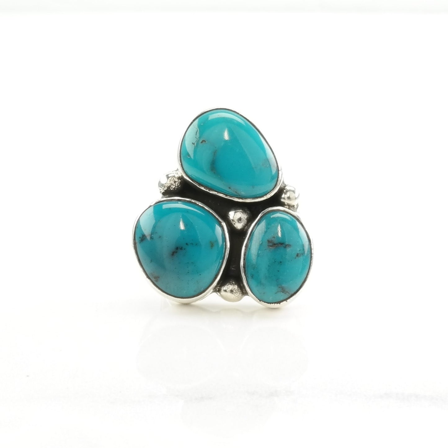 Sterling Silver Ring Turquoise Three Stone Blue Size 6 1/2