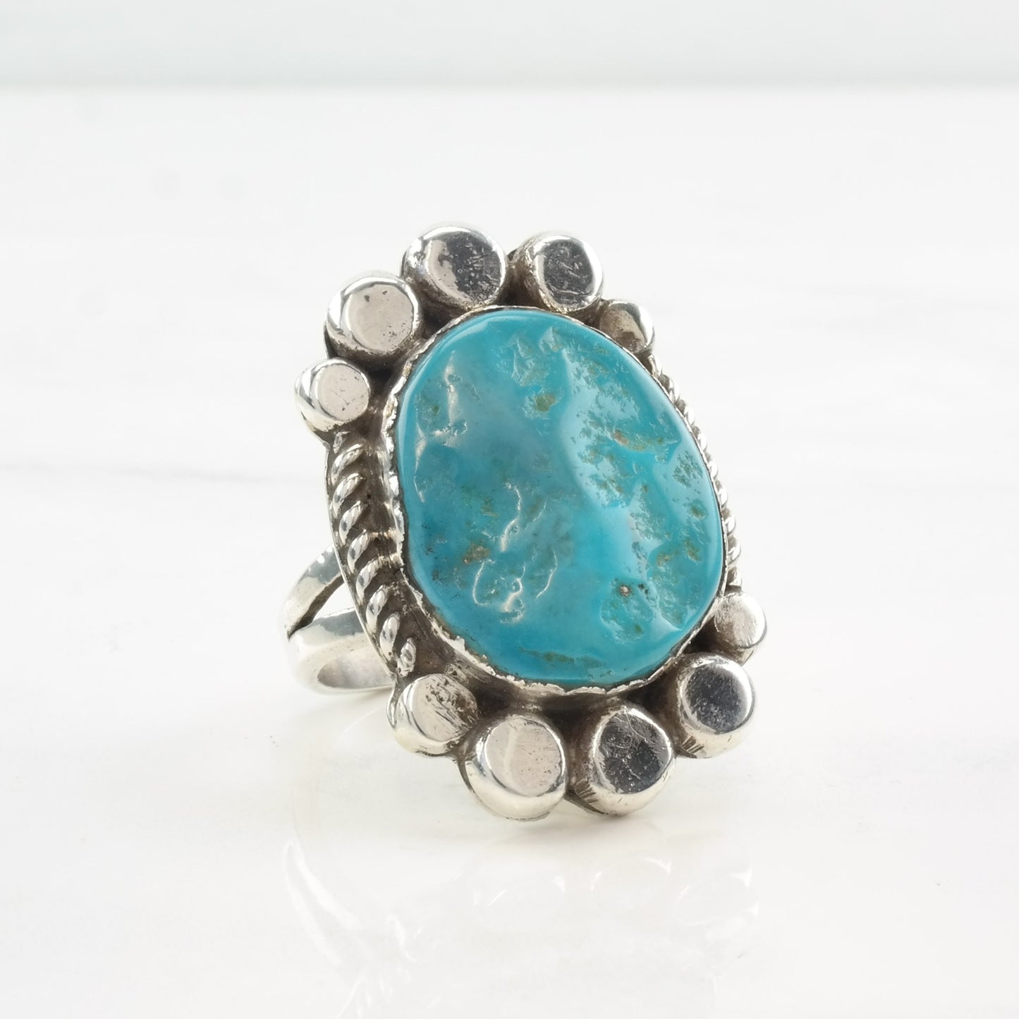 Vintage Native American Turquoise Ring Sterling Silver Size 9 1/4