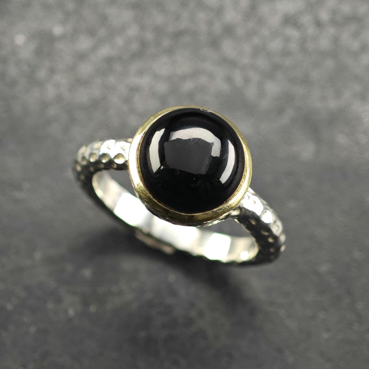 Vintage Midas Onyx 14K Gold Bezel Sterling Silver Ring Sz 7 R6859