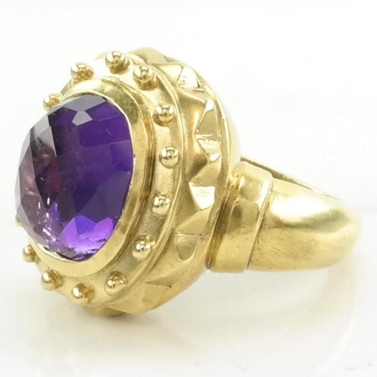 Vintage Sevan Silver Ring Amethyst Gold Plated Sterling Purple Size 7 1/4