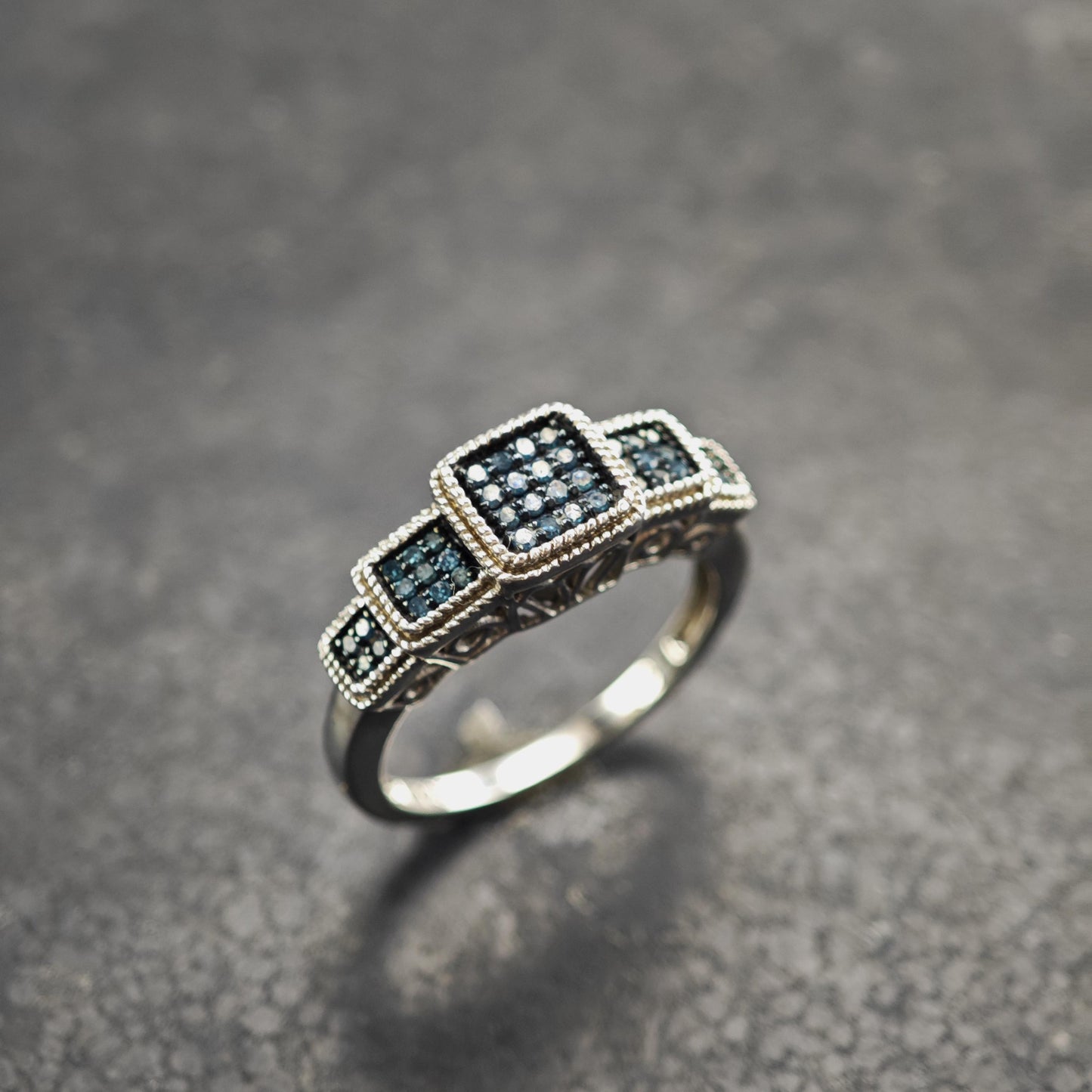 Blue Diamond Square Design Sterling Silver Sz Ring 9 R6604