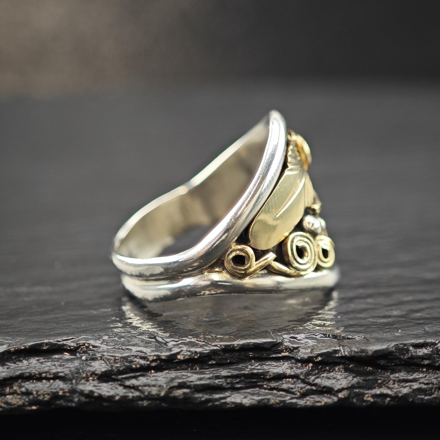 J. Morris 12K Gold Filled Floral Ring Sterling Silver Sz 10 1/4