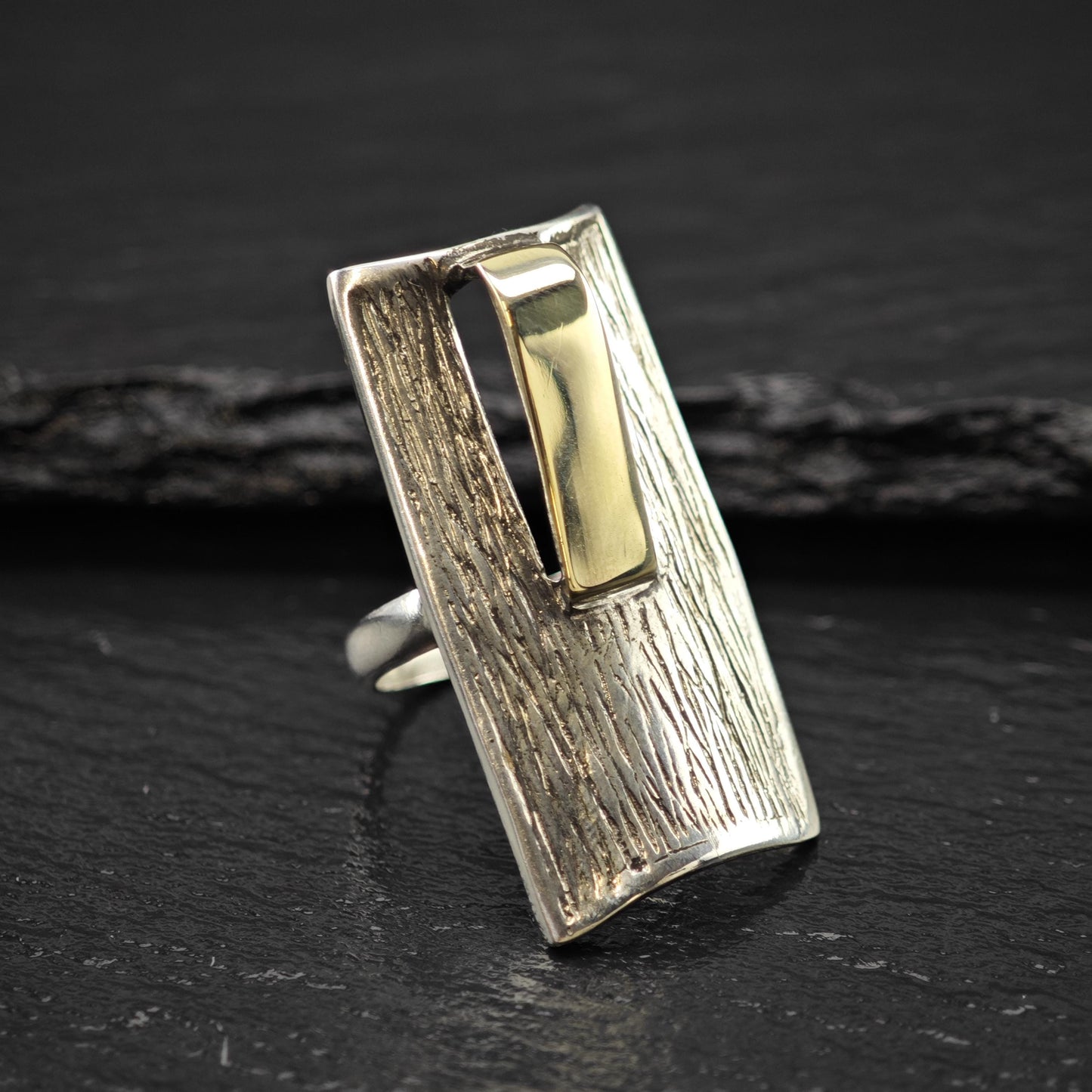 Abstract 14K Gold Accent Ring Sterling Silver Sz 7 R6017