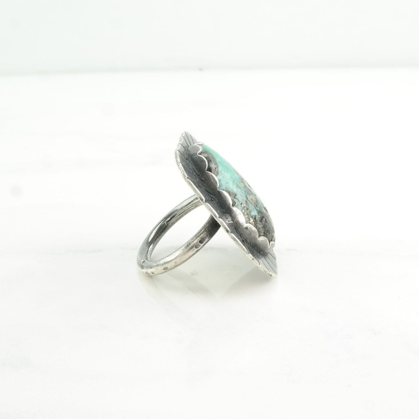 Southwest Silver Ring Turquoise Large Sterling Blue Size 5 1/2