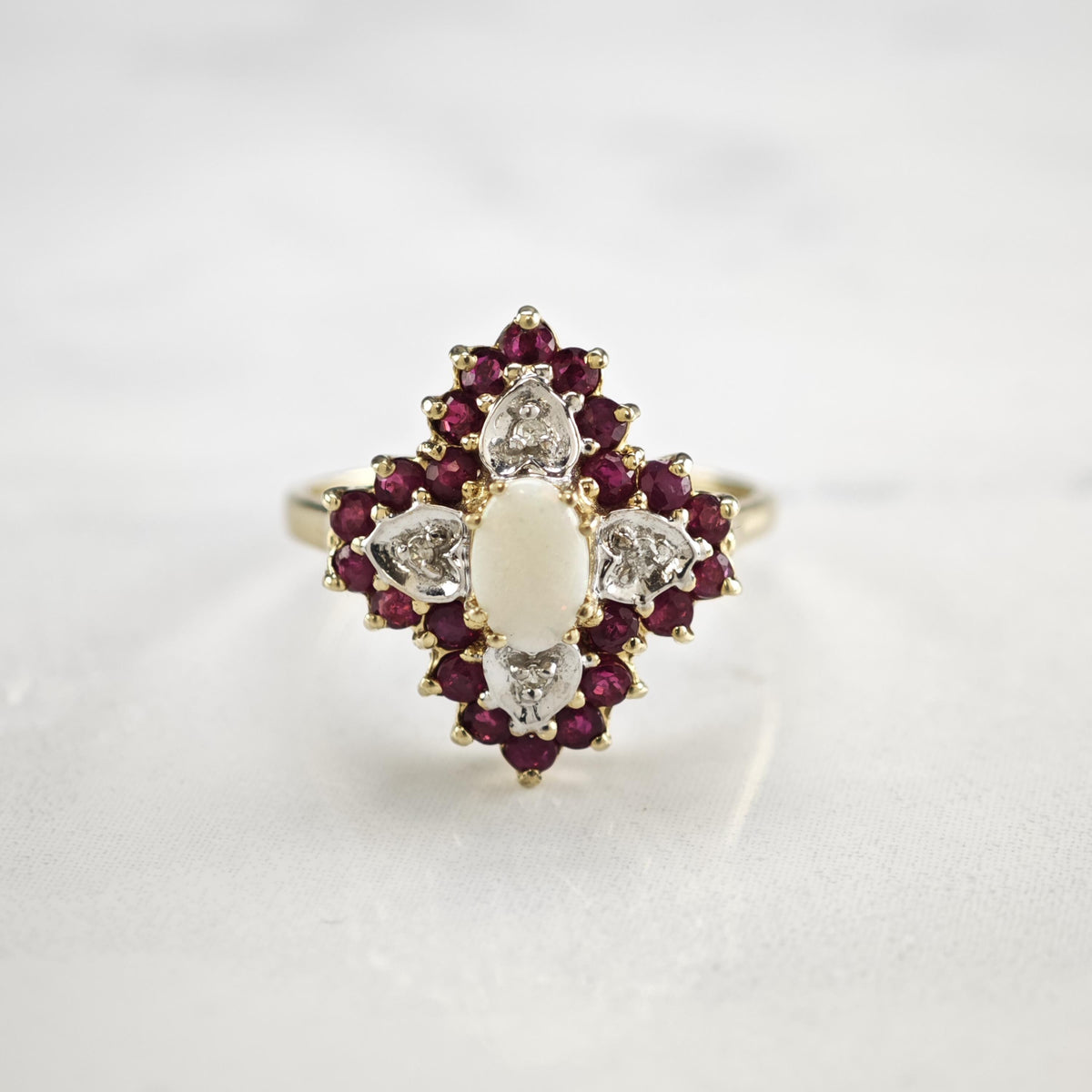 Natural Opal Ruby Diamond 10K Gold Ring Sz 7 R6772
