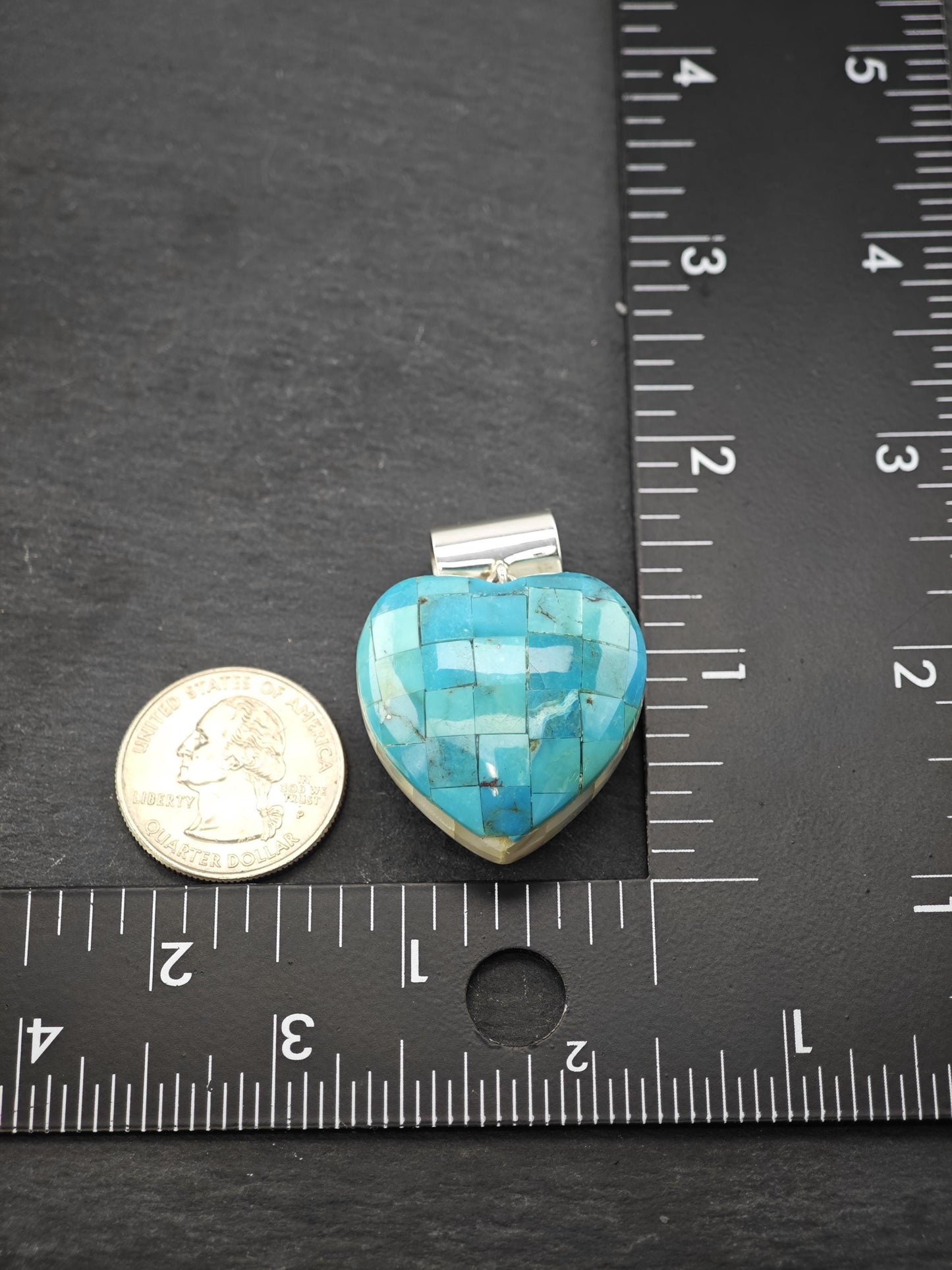 DTR Reversible Heart Pendant, Inlay Sterling Silver