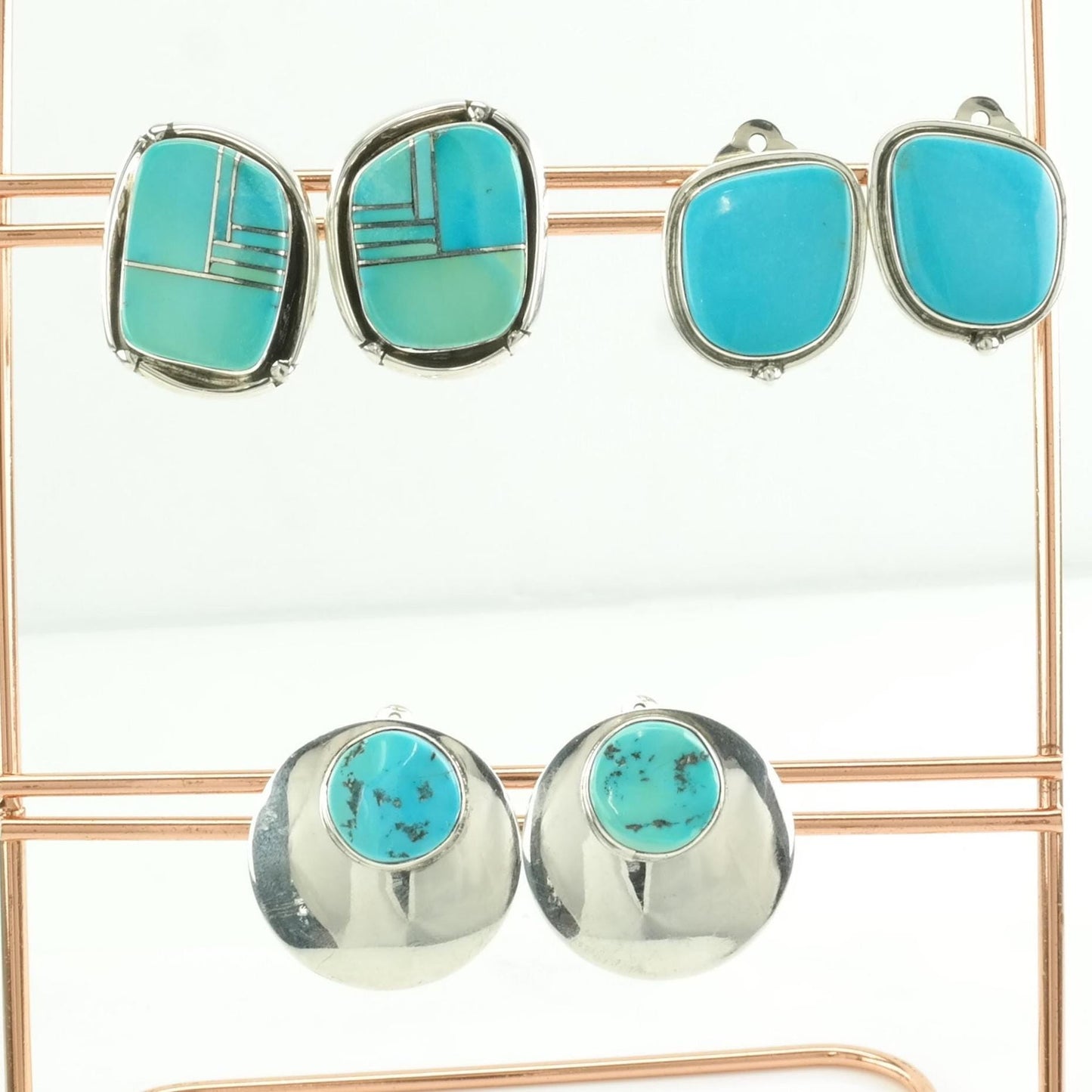 Choice of Vintage Sterling Silver Clip on Earrings, Native American Blue Turquoise Inlay