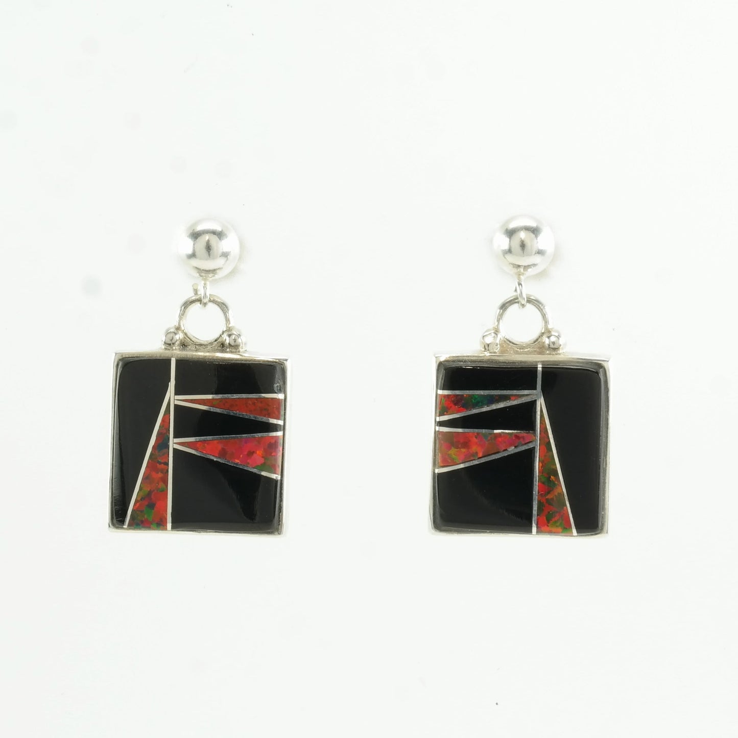 Ferris Sterling Silver Onyx, Fire Lab Opal Inlay Earrings Stud, Dangle