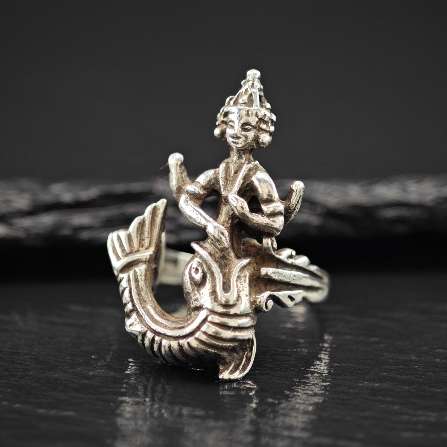 Thai Goddess Silver Ring Sterling Size 6 Statement Jewelry R6089