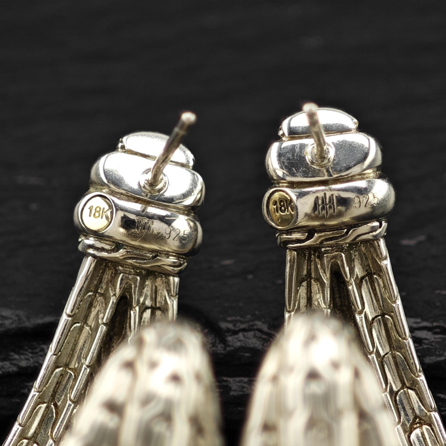 Lg John Hardy 18K Gold Accent Sterling Silver Half Hoop Earrings