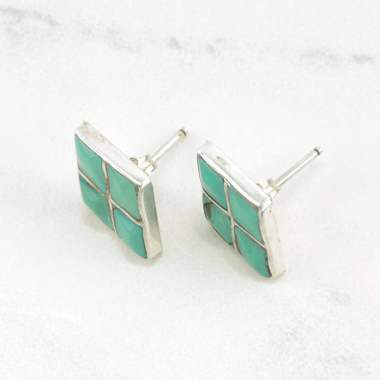 Native American Sterling Silver Turquoise Geometric Earrings Stud