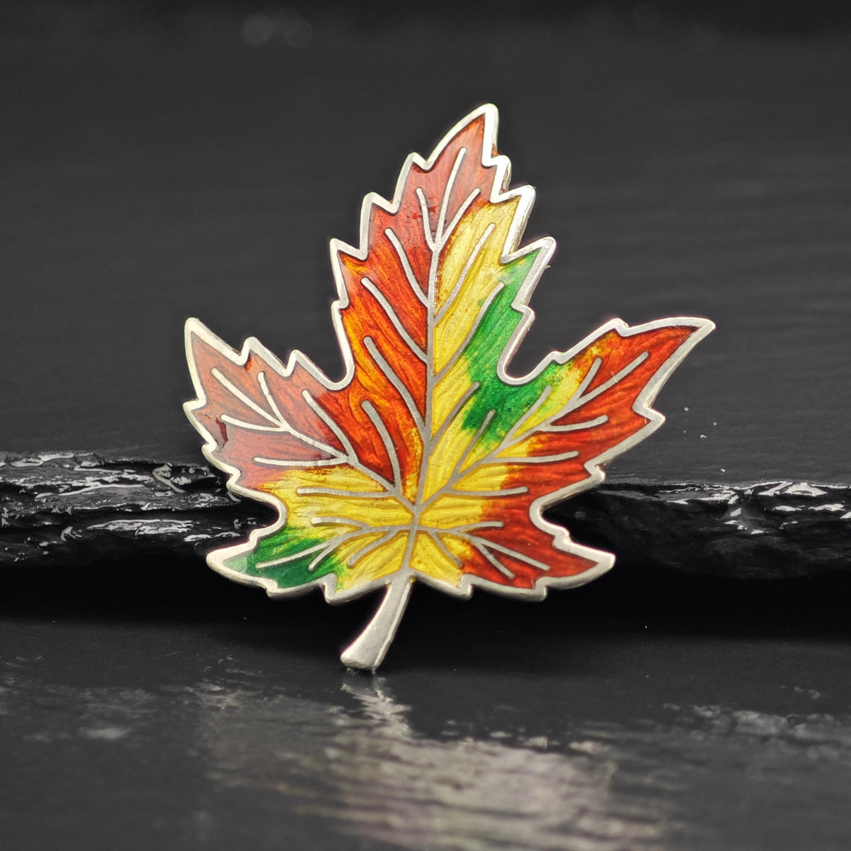 BMCo Enamel Maple Leaf Sterling Silver Brooch B2238