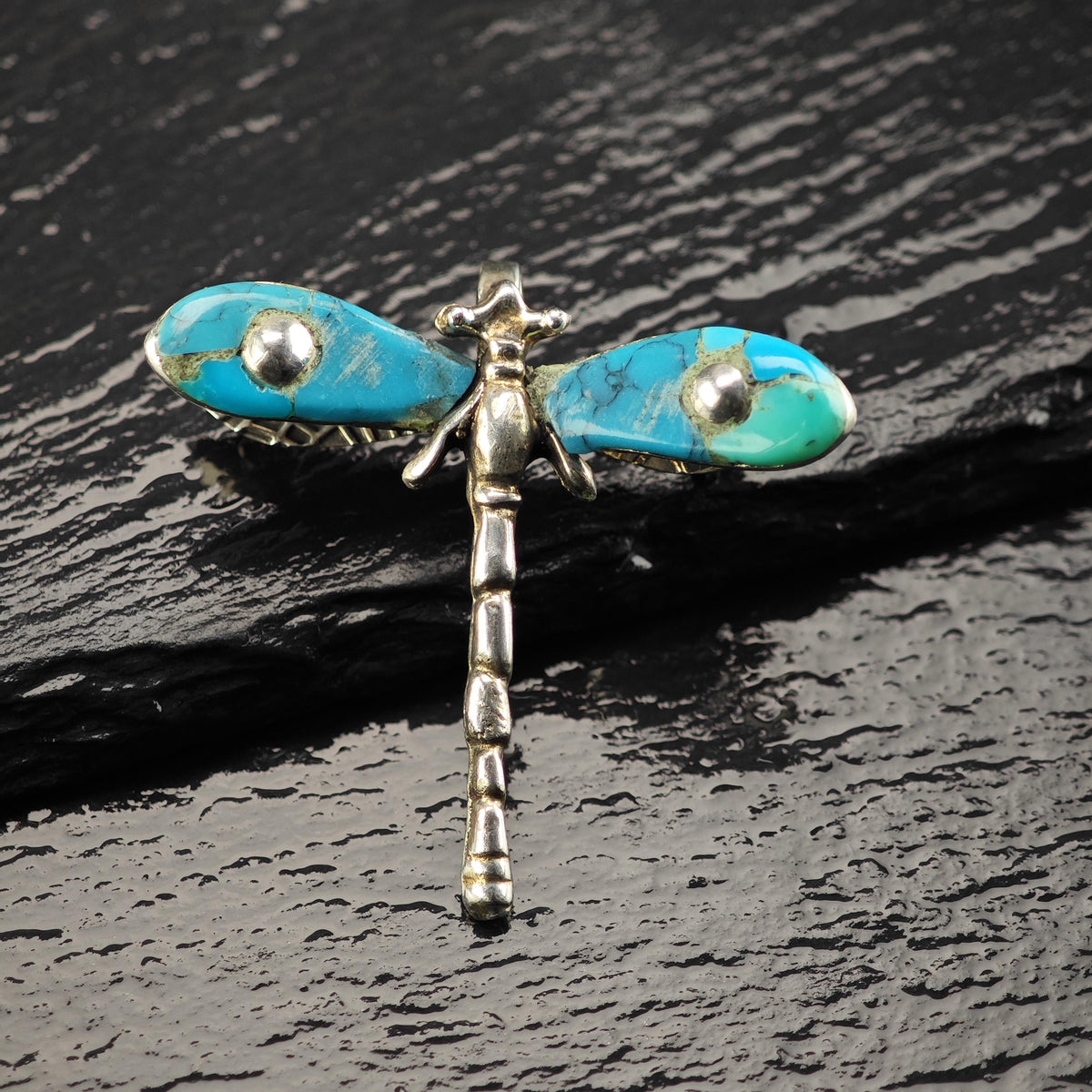 Mexican Silver Turquoise Dragonfly Sterling Silver Brooch/Pin P3165