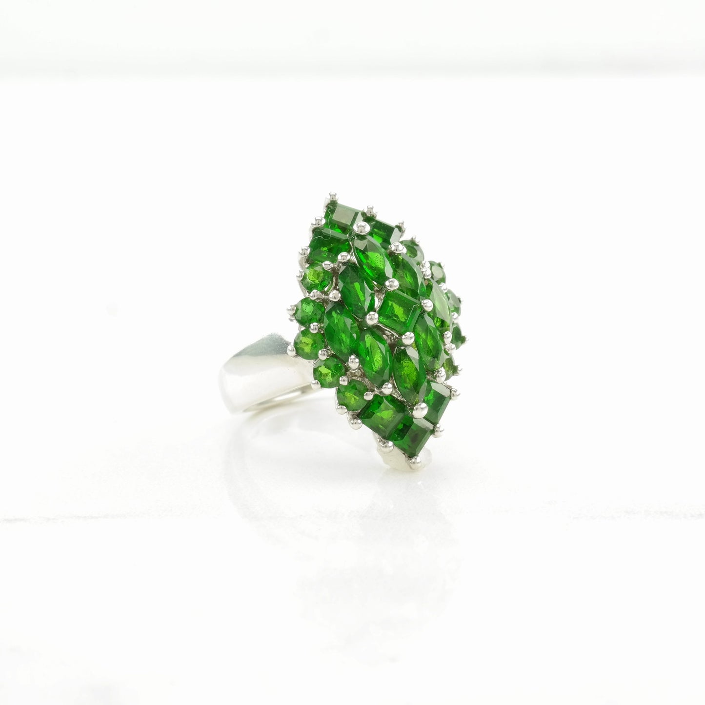 Sterling Silver Ring Chrome Diopside Cluster Green Size 7