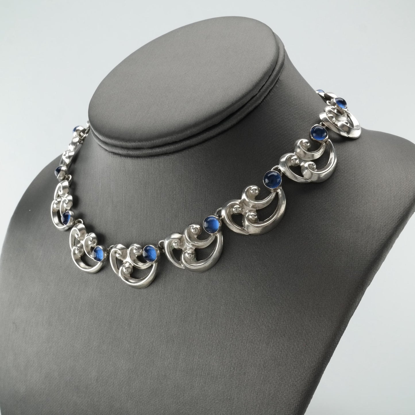 Vintage Abstract Sterling Silver Blue Paste Necklace