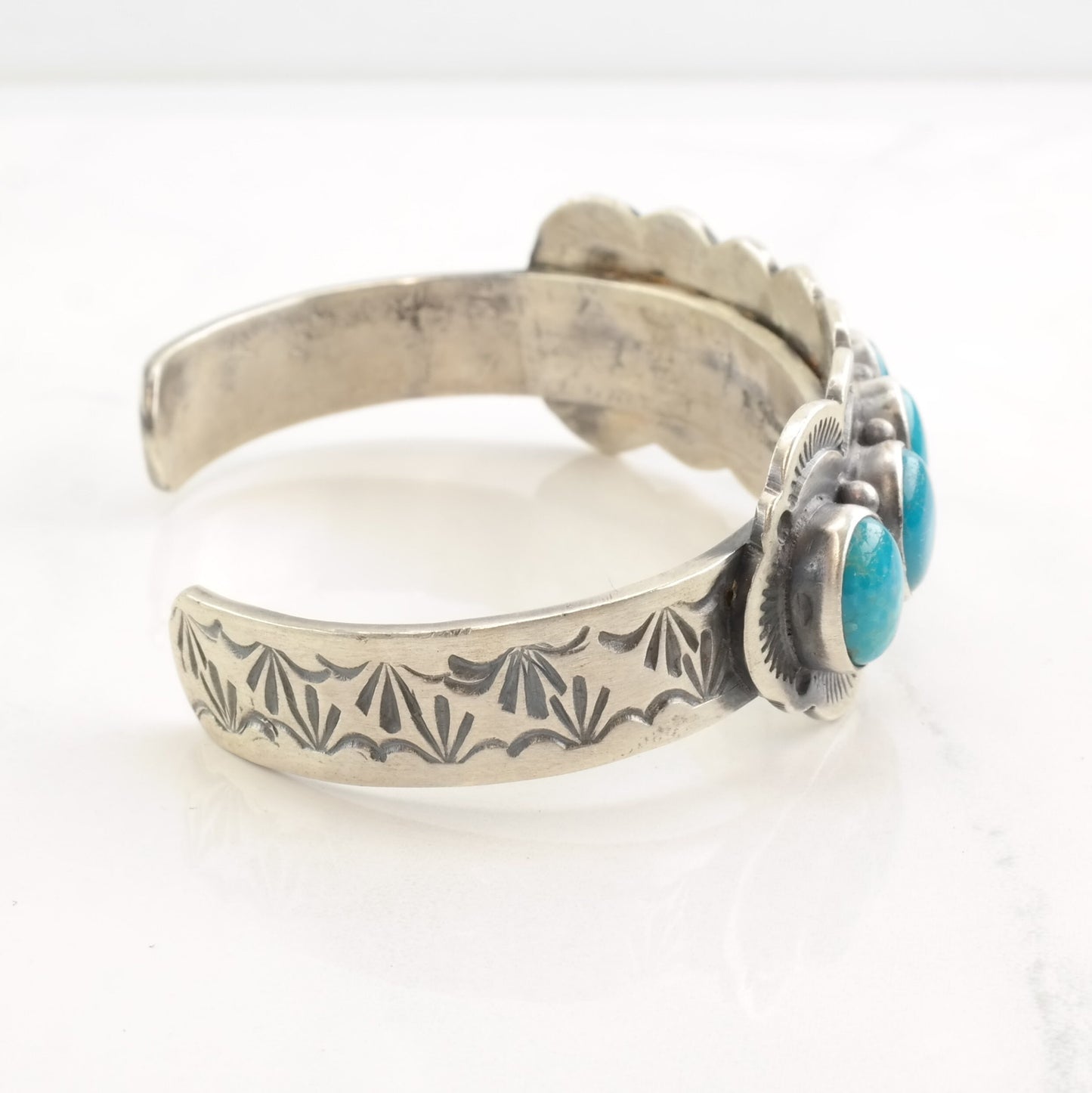 Native American Sterling Silver Cuff Bracelet Turquoise Cluster