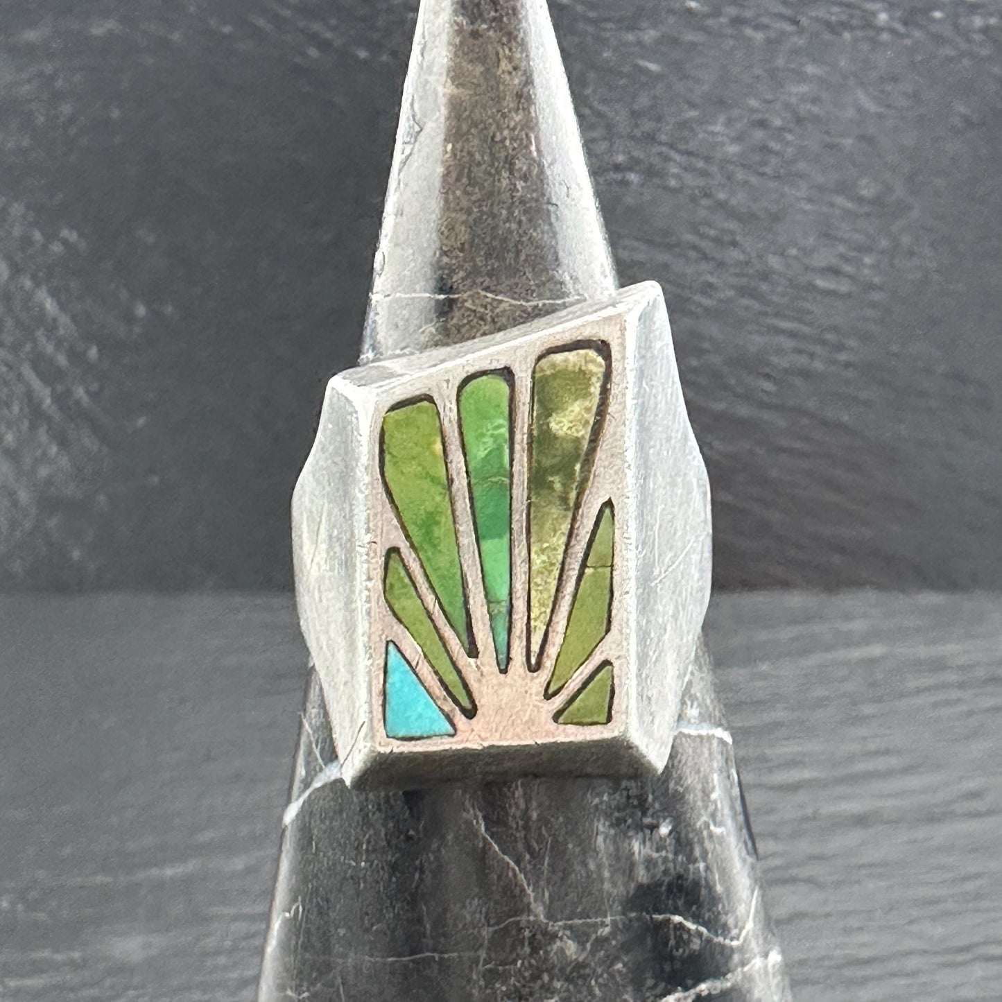 Vintage Turquoise Inlay Ring Sterling Silver