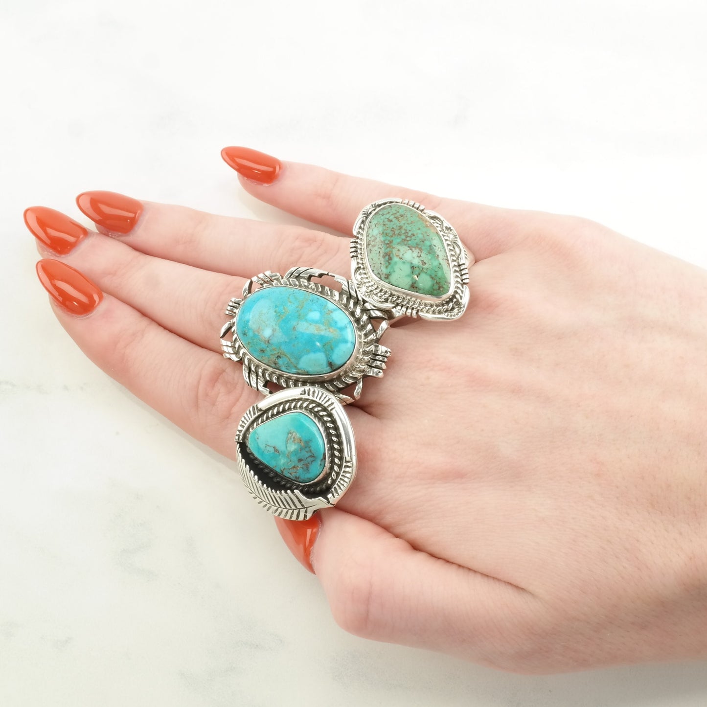 Vintage Native American Silver Ring Turquoise Large Sterling Blue Size 8