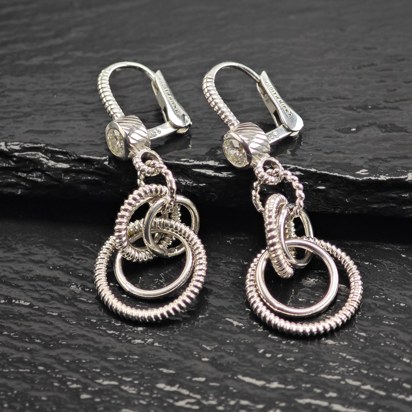 Vintage Judith Ripka Lever Back CZ Sterling Silver Dangle Earrings ER3176