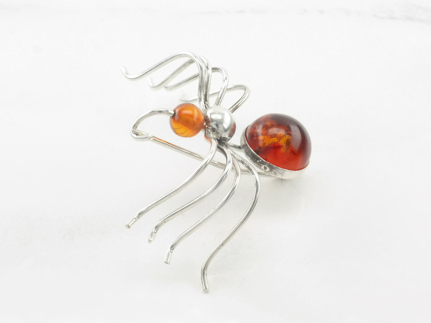 Spider Brooch Baltic Amber Sterling Silver