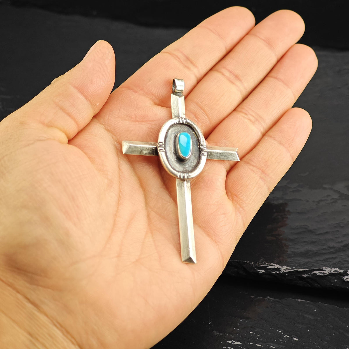 Turquoise Cross Pendant Sterling Silver P3132
