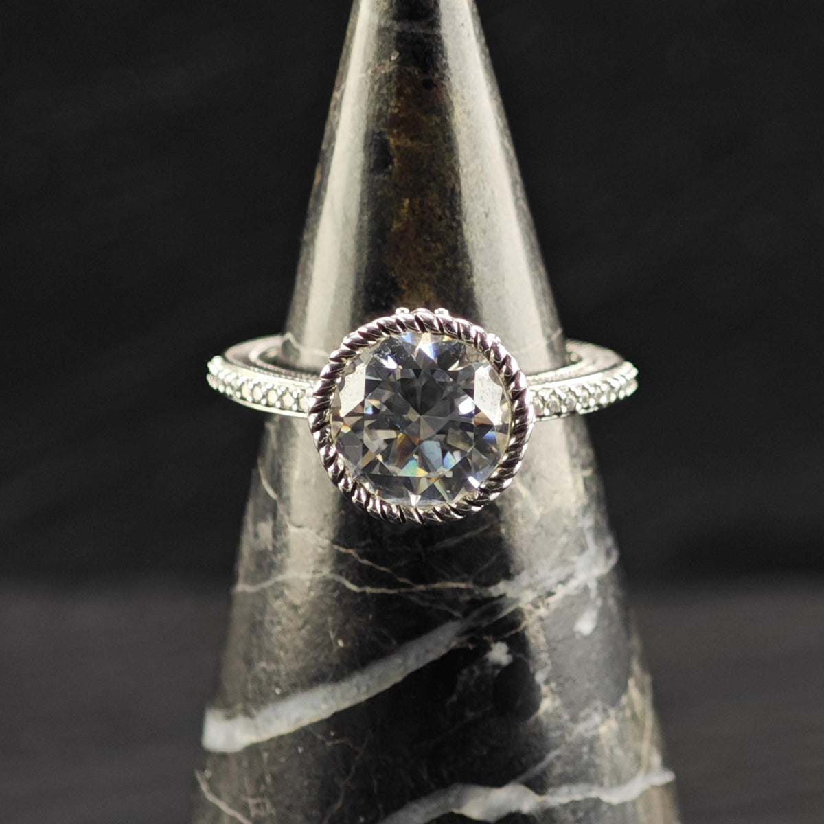 Vintage Judith Ripka DQCZ Sterling Silver Ring Sz 5 R6833