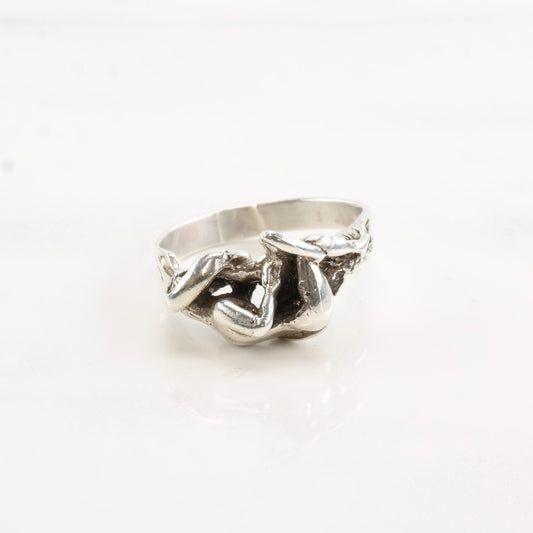 Modernist Silver Ring Abstract Love People Sterling Size 7 3/4