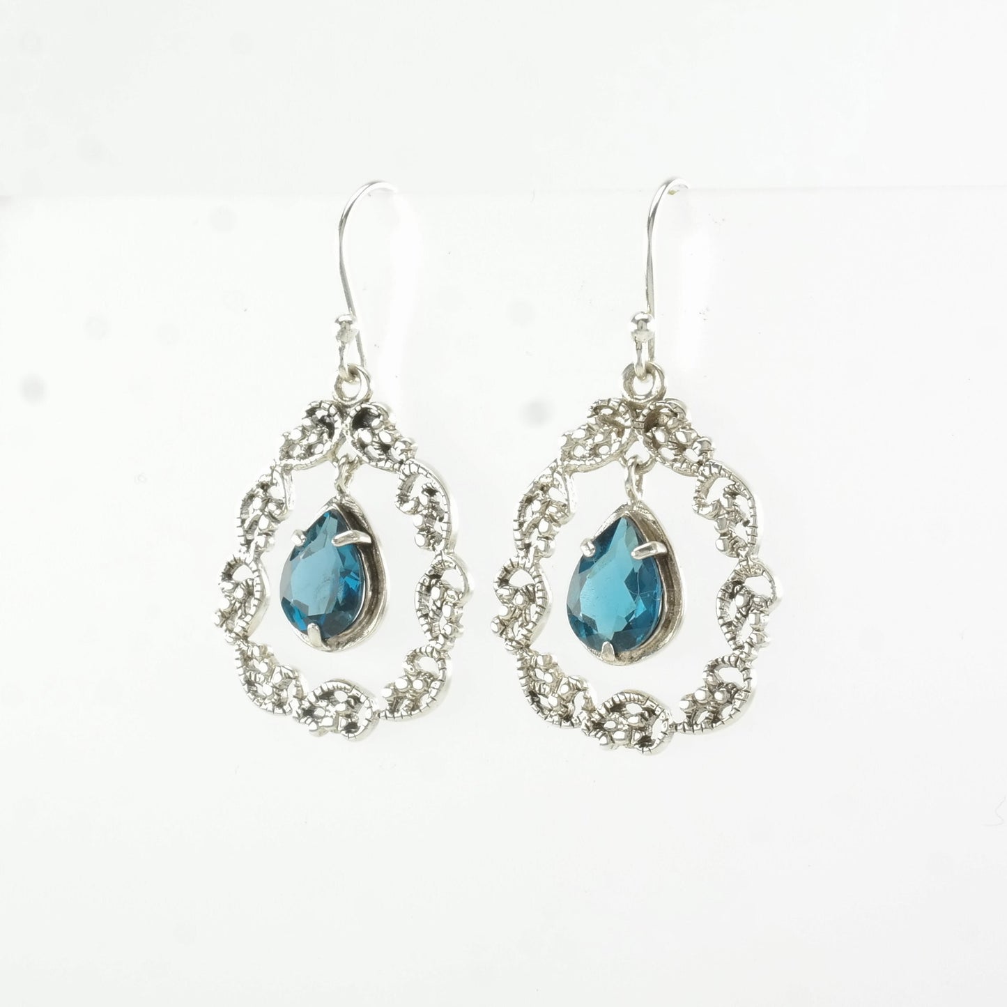 Paz Creations Sterling Silver Blue Blue Topaz Woven Earrings Fish hook