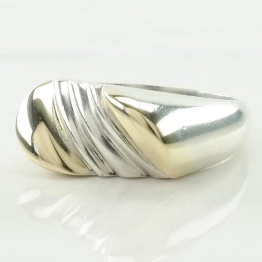 Vintage Designer Silver Ring Wave 14k Gold Sterling Size 8 3/4