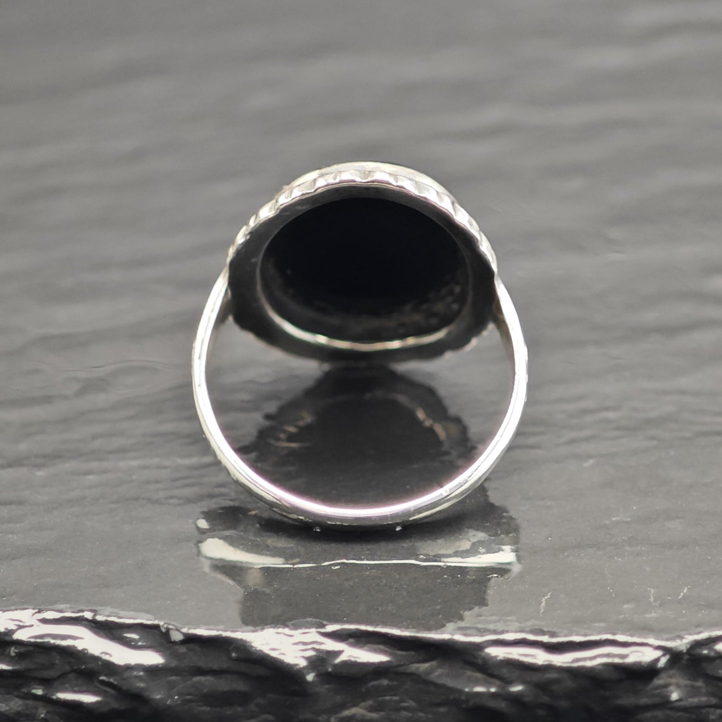 Art Deco Uncas Onyx Sterling Silver Ring Sz 5 1/2 R6713Dor