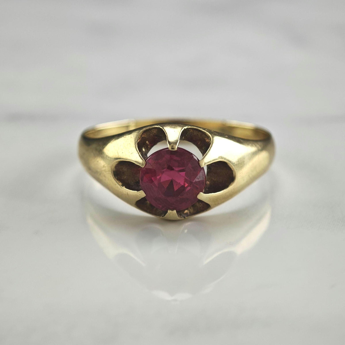 Antique Lab Ruby Buttercup 14K Gold Ring Sz 13 R6797