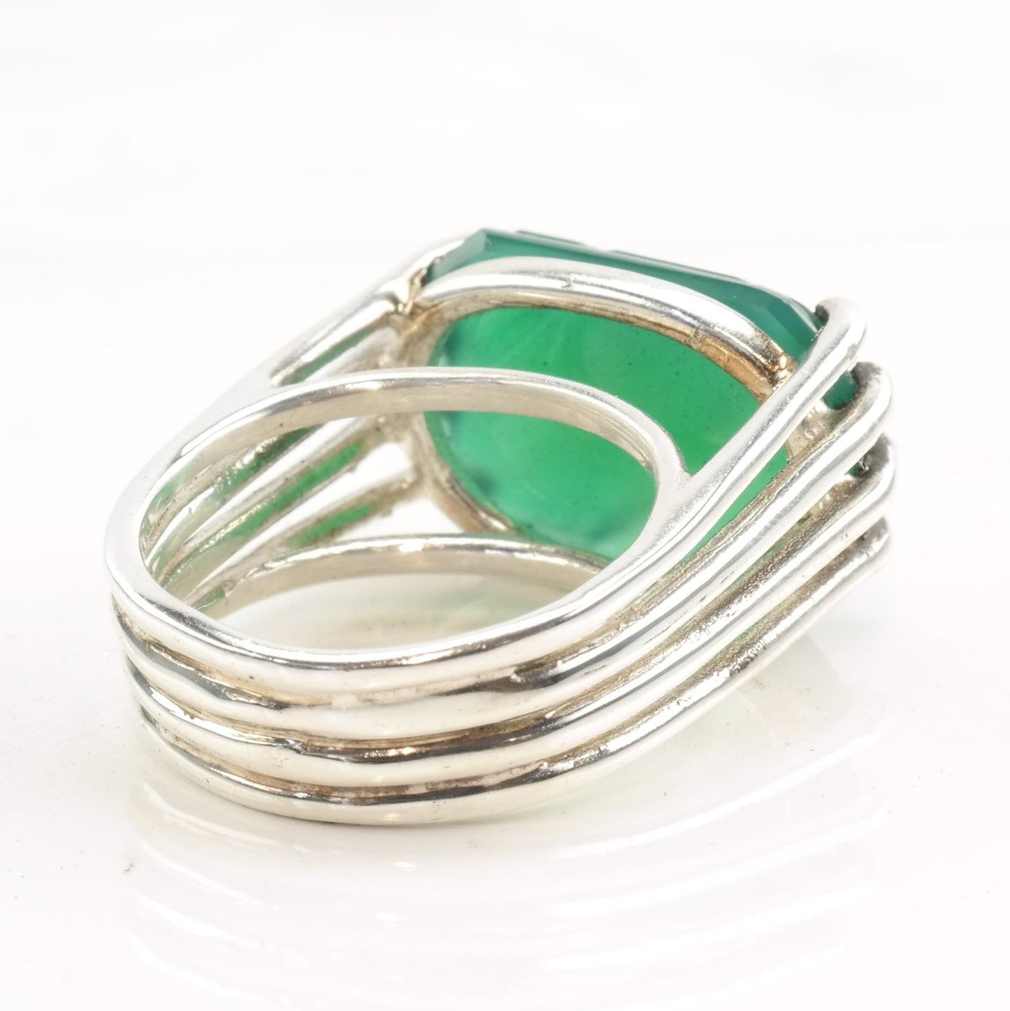 Silver Ring Chrysoprase Floral Carved Size 7