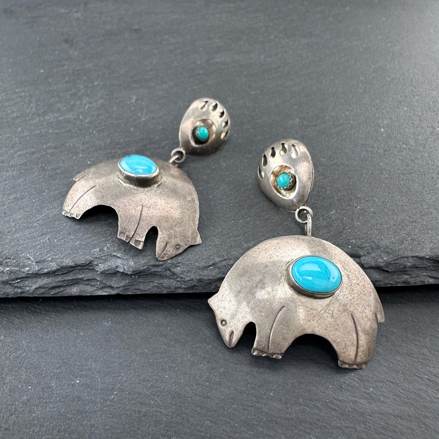 Native American, Turquoise Bear Stud/Dangle Earrings Sterling Silver