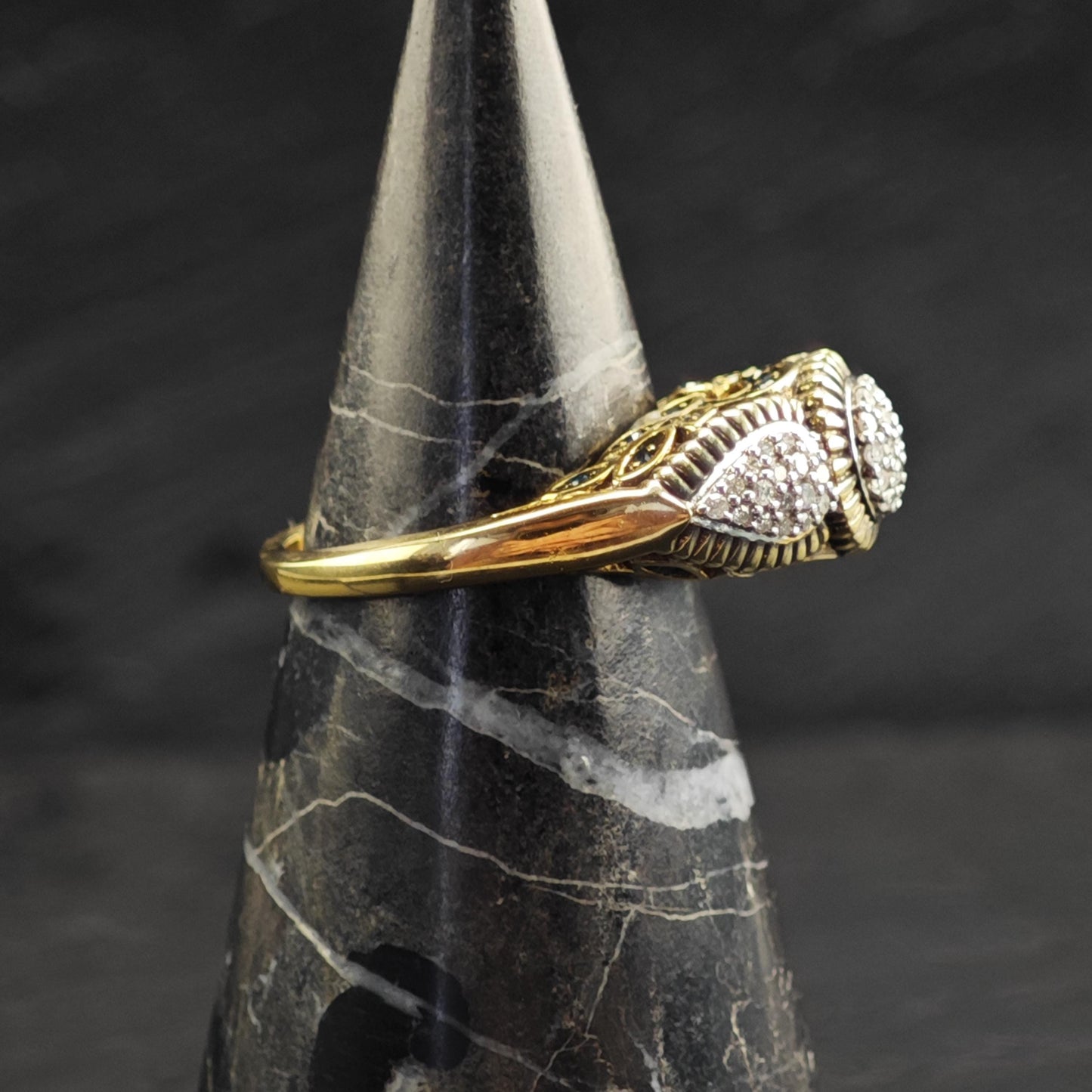 Diamond Cluster Gold-Plated Sterling Silver Ring Sz 8 R6737