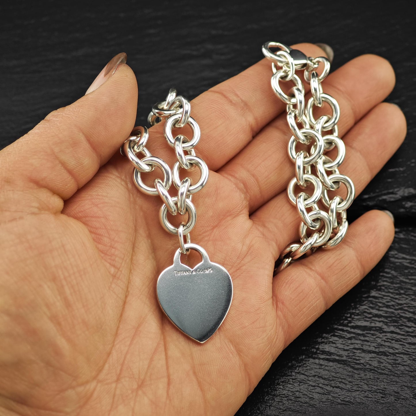 Vintage Tiffany Sterling Silver Heart Curb Link Chain Necklace