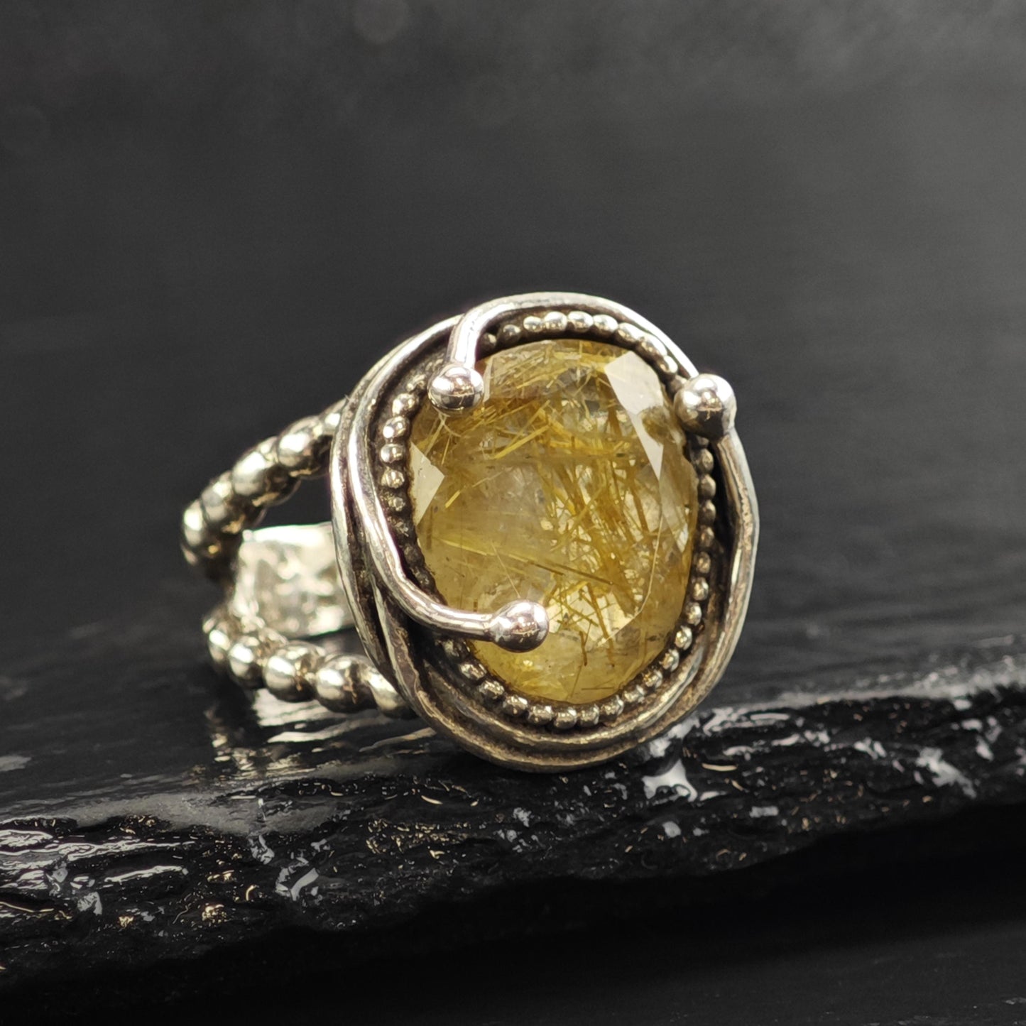 Israel Rutile Quartz Swirl Bezel Sterling Silver Ring Sz 6 R6596