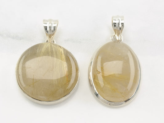 Choice of Vintage Modernist Rutile Quartz Sterling Silver Pendant