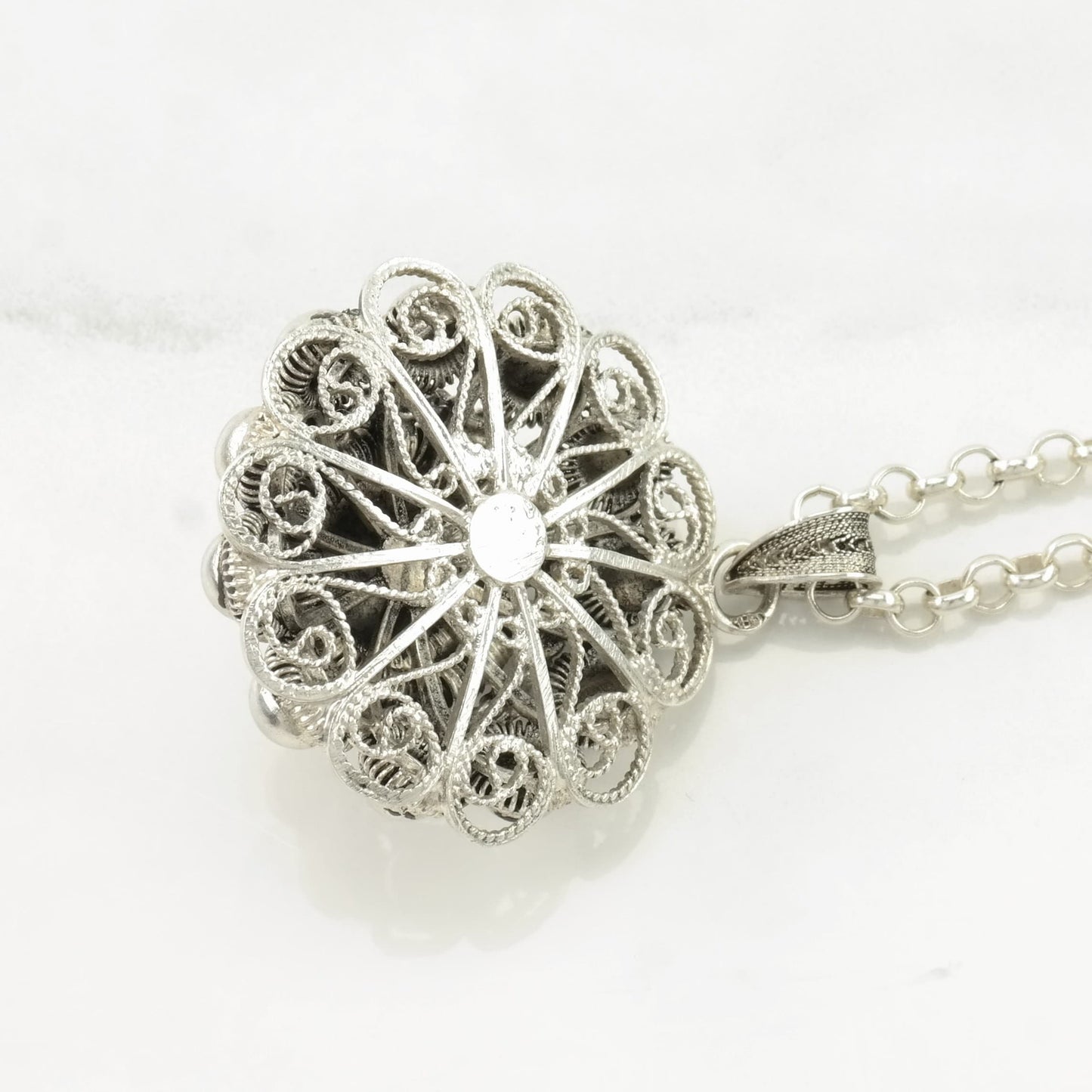 Etruscan Sterling Silver Filigree Floral Necklace