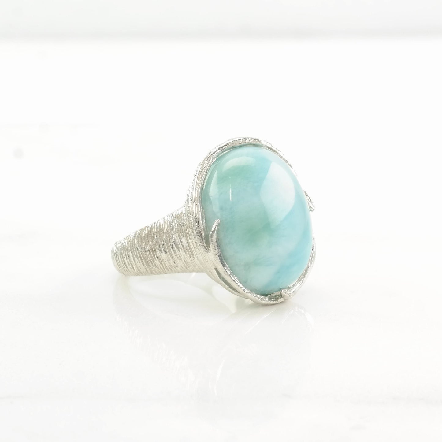 Sterling Silver Ring Larimar Large Sky blue Size 7