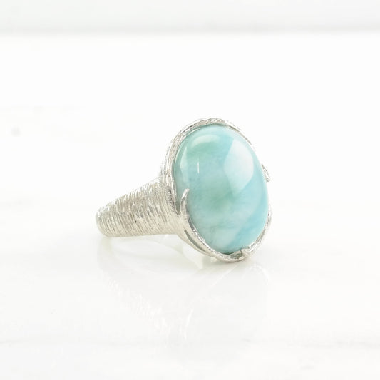 Sterling Silver Ring Larimar Large Sky blue Size 7