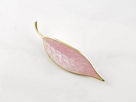 European Sterling Silver Gold Pink Enamel Leaf Brooch