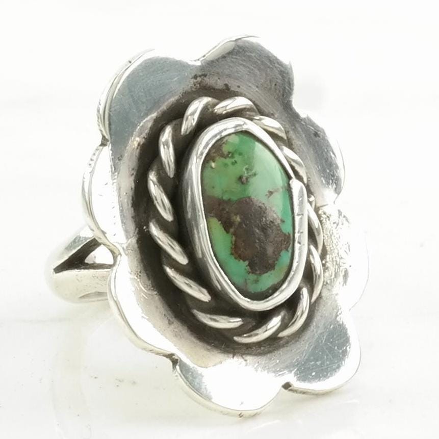 Sterling Silver Ring Turquoise Floral Green Sz6 1/4 R4974