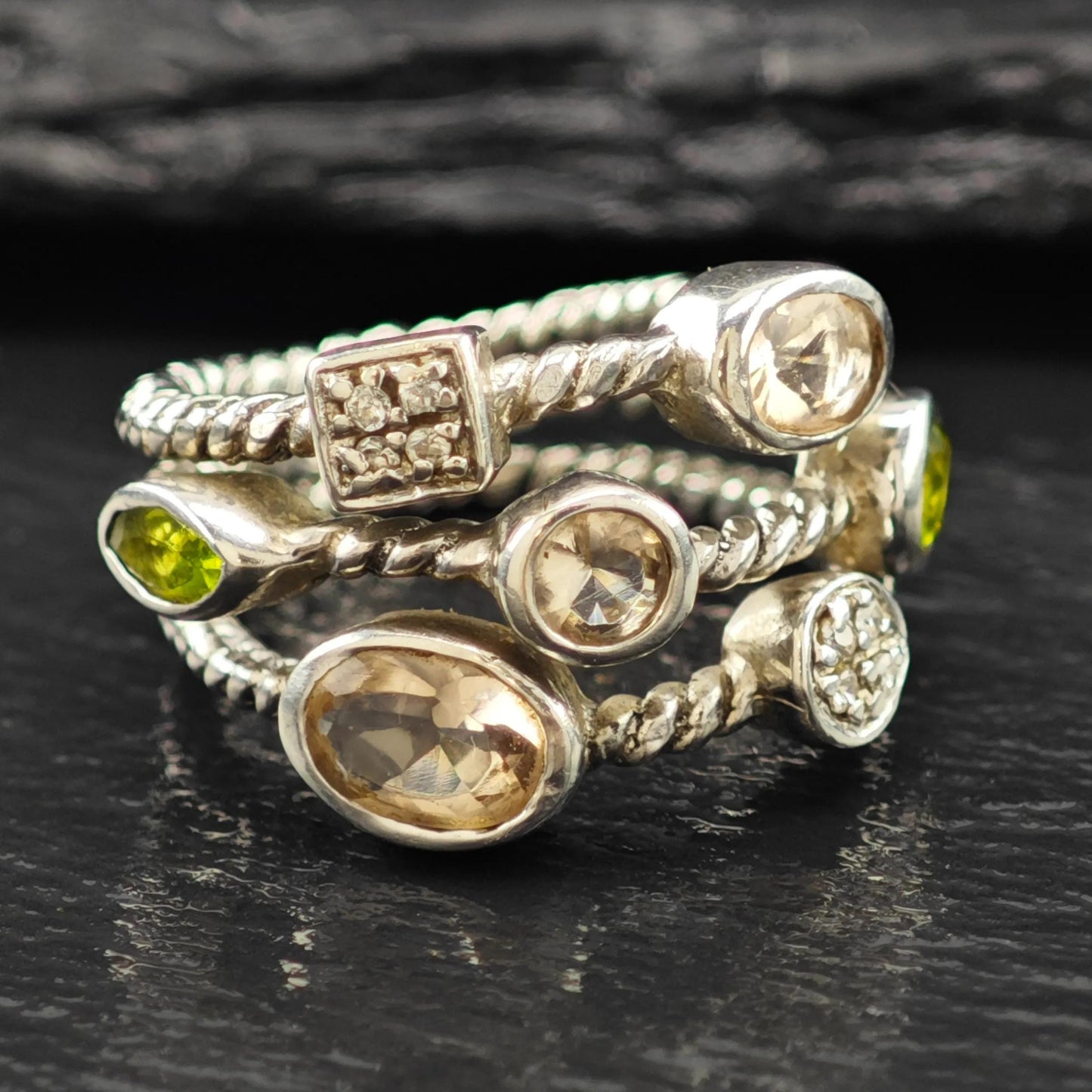 Gemstone Ring Sterling Silver with Mixed Stones Size 7 R6134