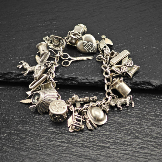 1950's Southwest Navy 23 Charm Bracelet Sterling Silver
