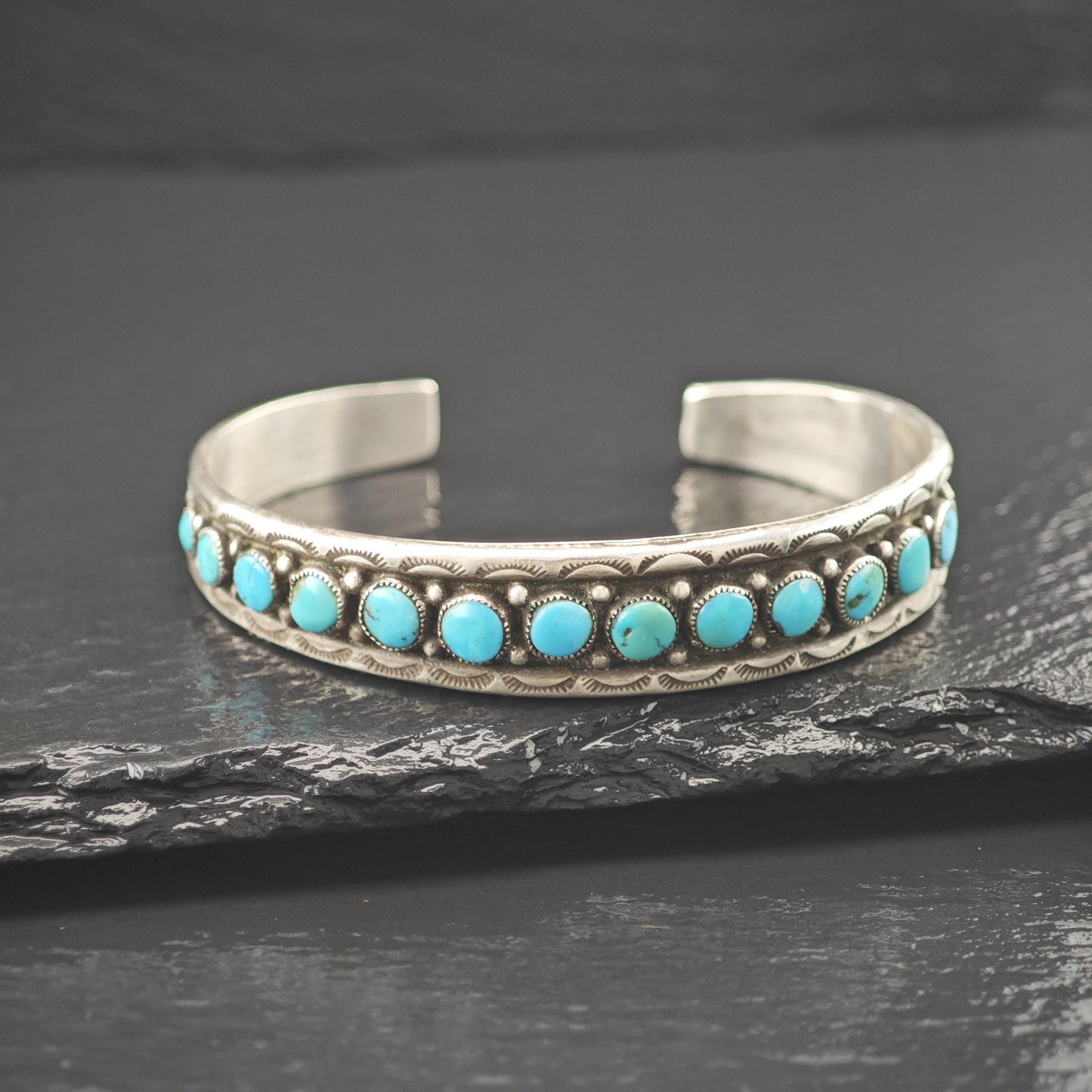 Single Row, Circle Turquoise Native American Cuff Bracelet